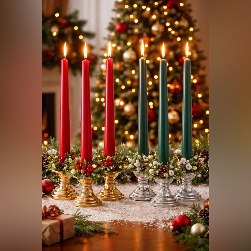 Christmas taper candles NEW NWT 2 sets green red 24 candles 11.7 in each